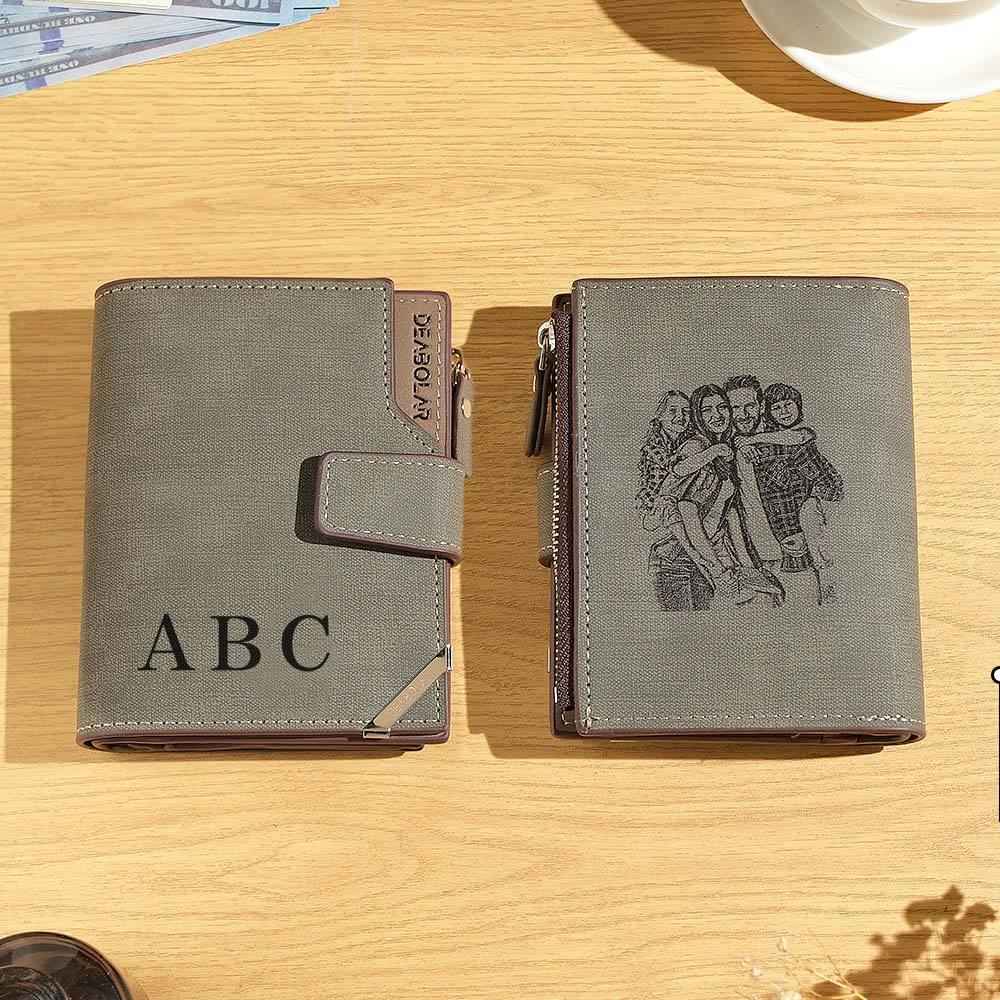 Personalized Photo Men's Foldable Leather Wallet with Text Father's Day Birthday Gift for Him