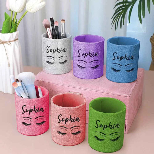 Personalized Glitter Color Make Up Brush Holder with Name Birthday Anniversary Gift for Women