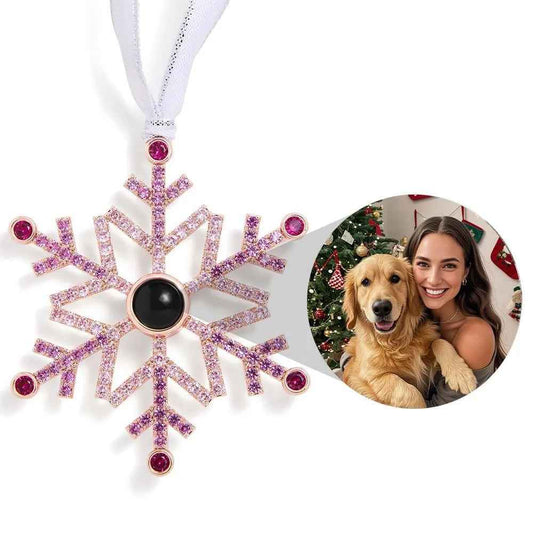 Personalized Pink Snowflake Photo Ornament Custom Projection Ornaments Christmas Gifts