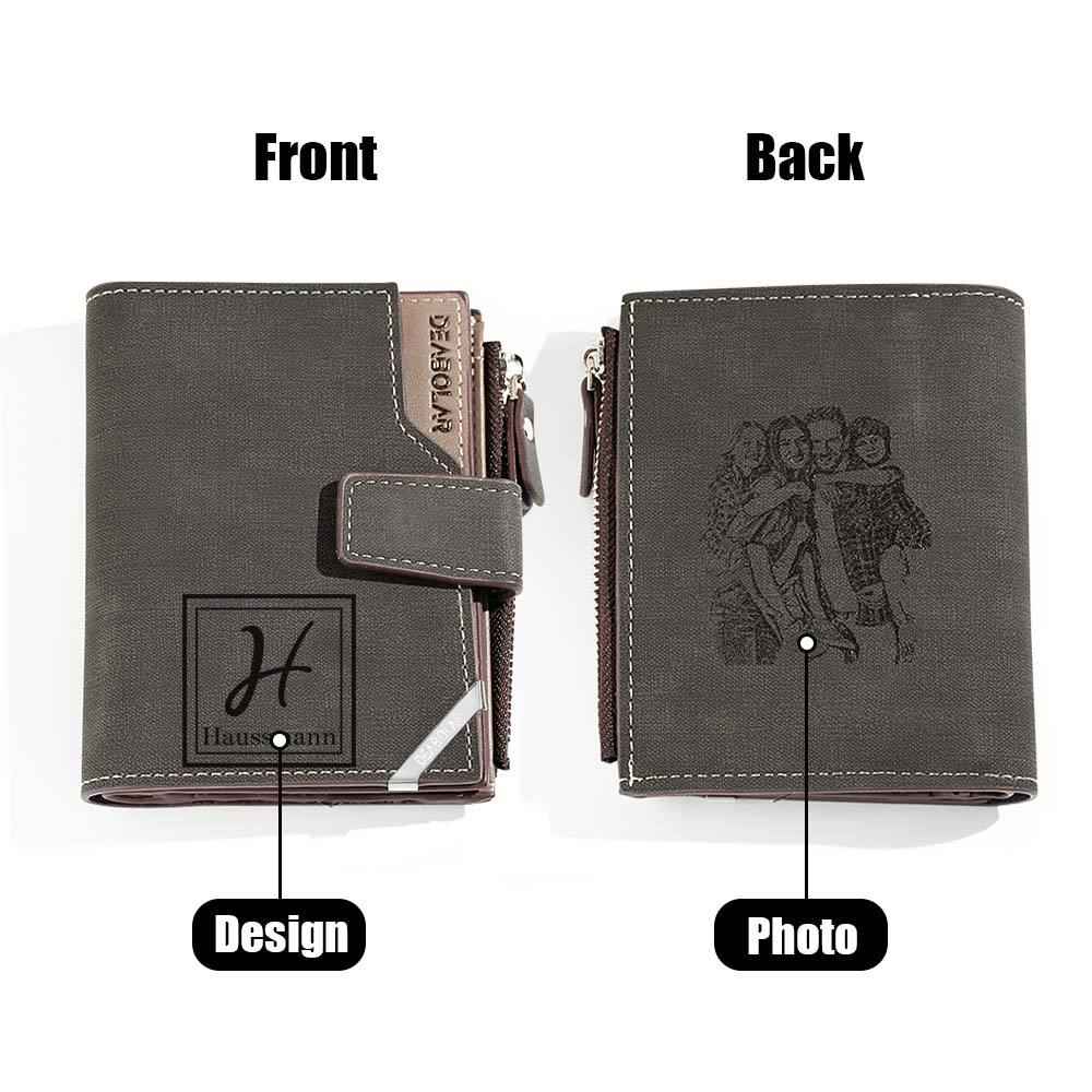 Personalized Photo Men's Foldable Leather Wallet with Text Father's Day Birthday Gift for Him