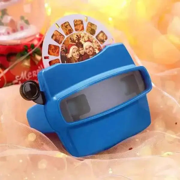 MadeMine personalized photo viewer with reel in blue showing family holiday pictures