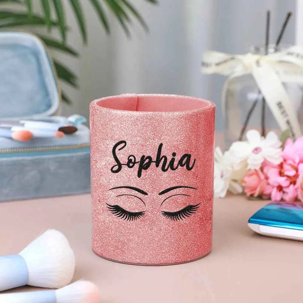 Personalized Glitter Color Make Up Brush Holder with Name Birthday Anniversary Gift for Women