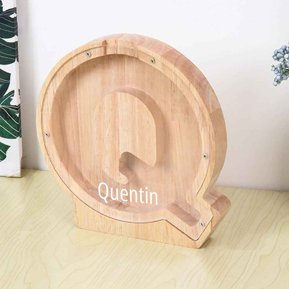 Custom Name Letter Piggy Bank Wooden Engraved Money Box Kids Christmas Gifts