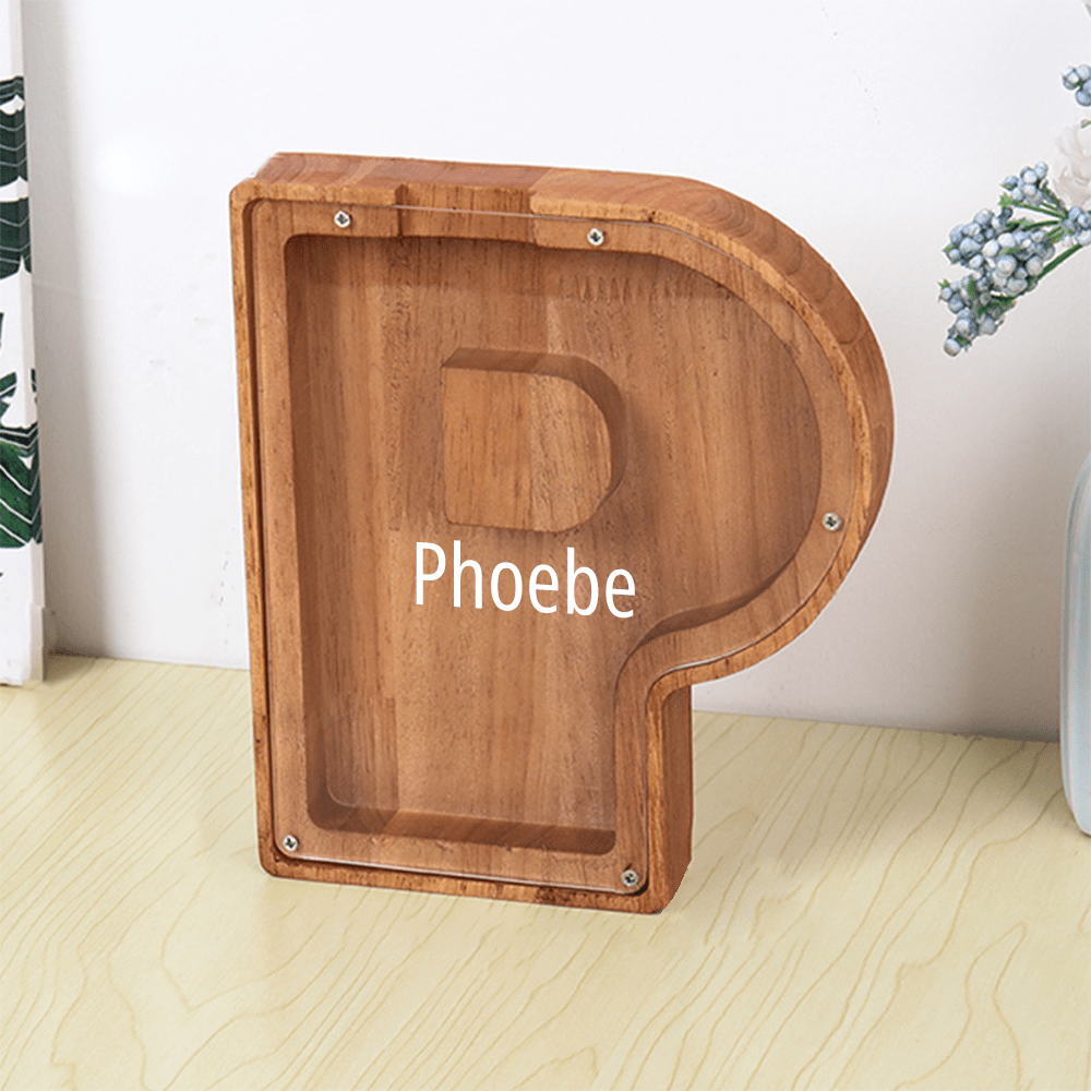 Custom Name Letter Piggy Bank Wooden Engraved Money Box Kids Christmas Gifts