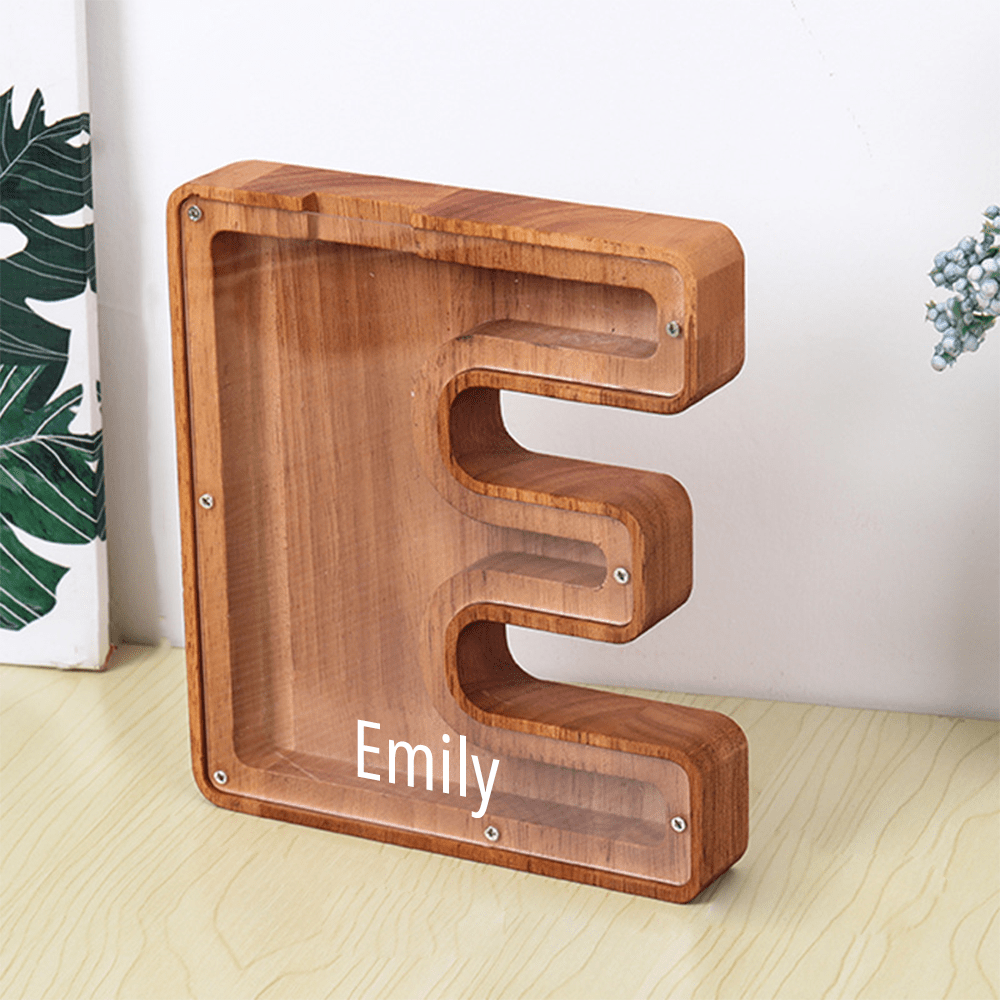 Custom Name Letter Piggy Bank Wooden Engraved Money Box Kids Christmas Gifts
