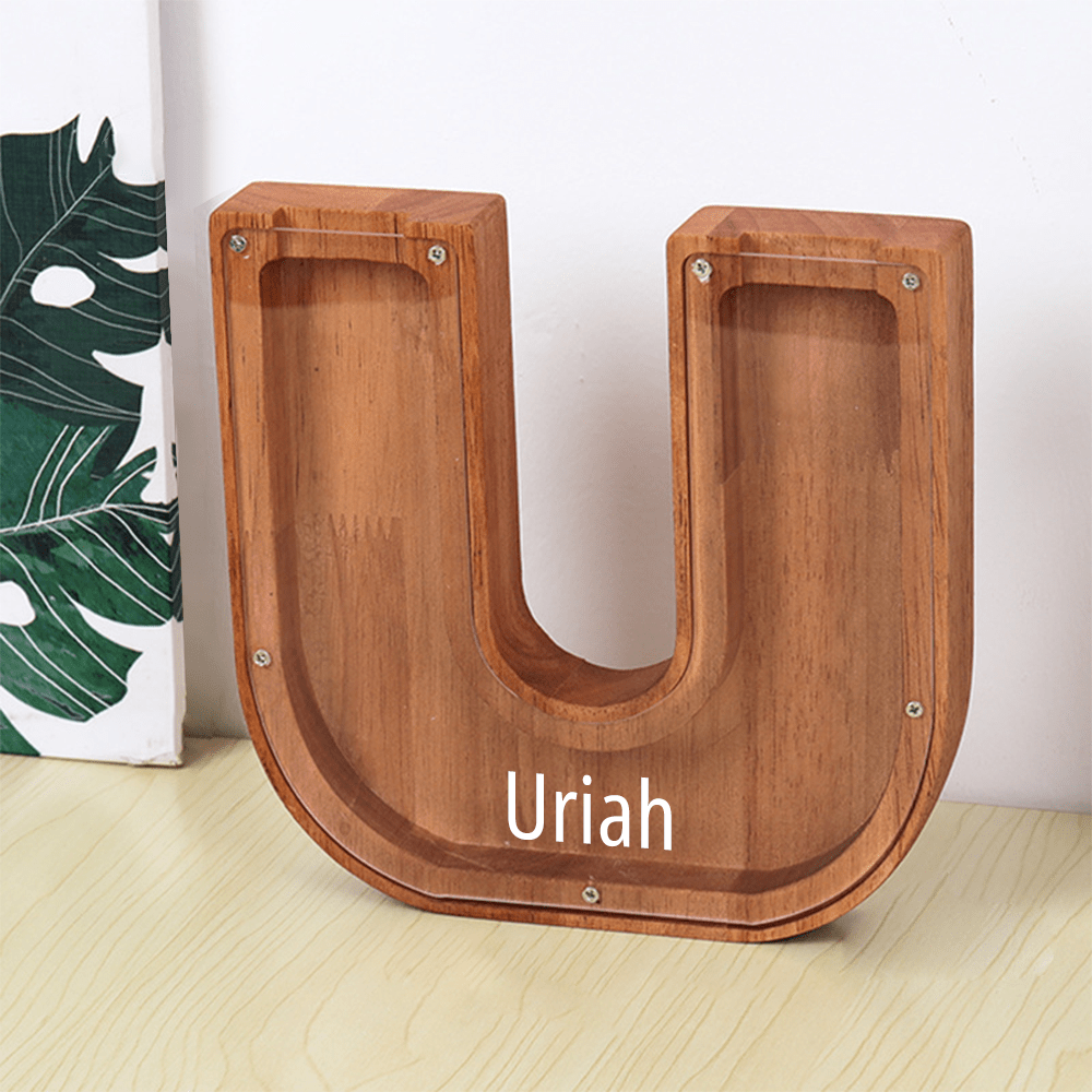 Custom Name Letter Piggy Bank Wooden Engraved Money Box Kids Christmas Gifts