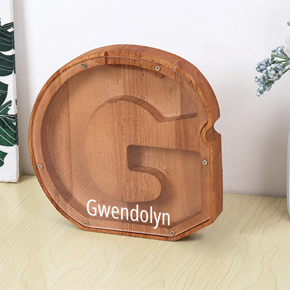 Custom Name Letter Piggy Bank Wooden Engraved Money Box Kids Christmas Gifts