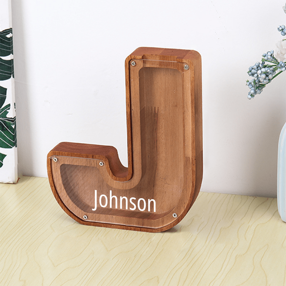 Custom Name Letter Piggy Bank Wooden Engraved Money Box Kids Christmas Gifts