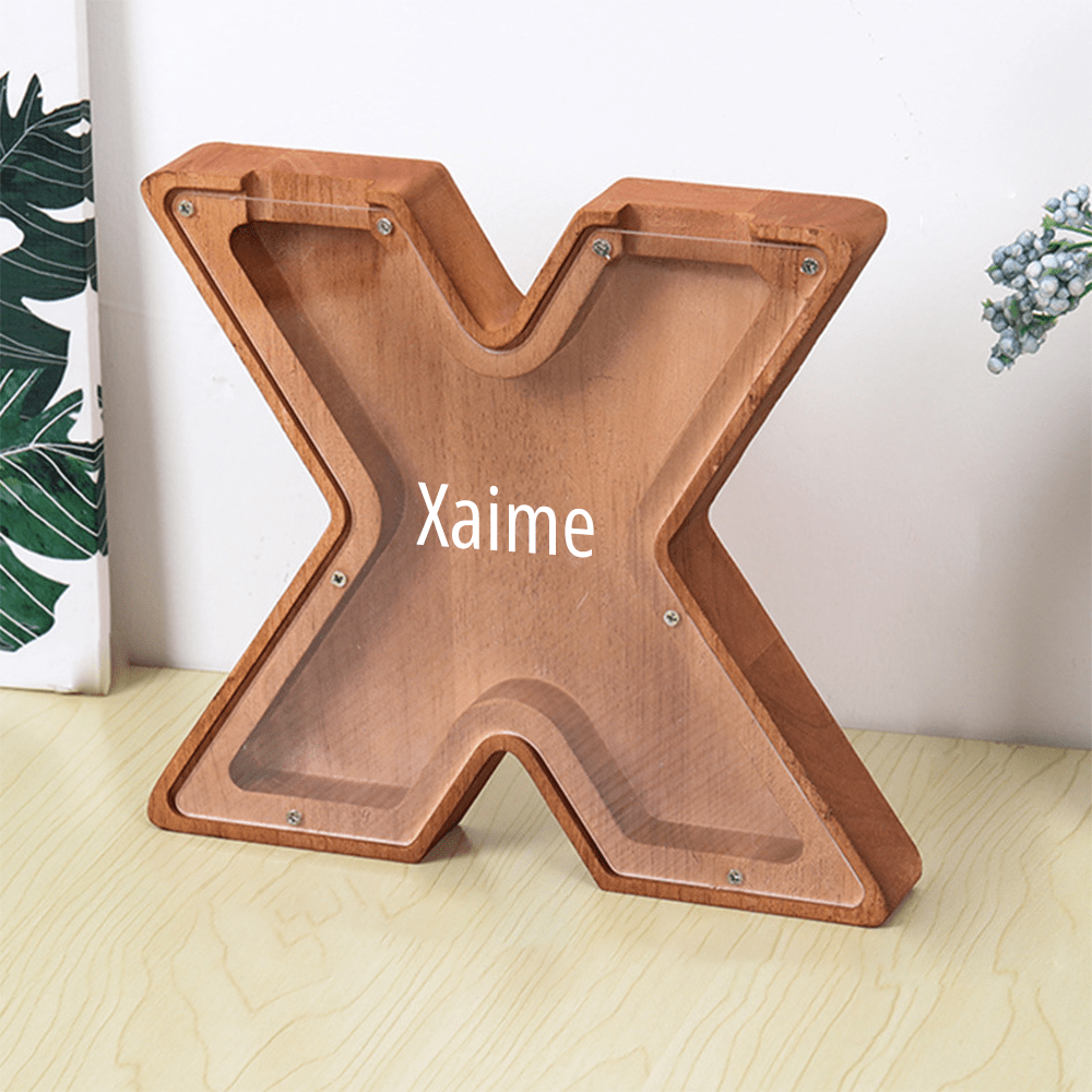 Custom Name Letter Piggy Bank Wooden Engraved Money Box Kids Christmas Gifts
