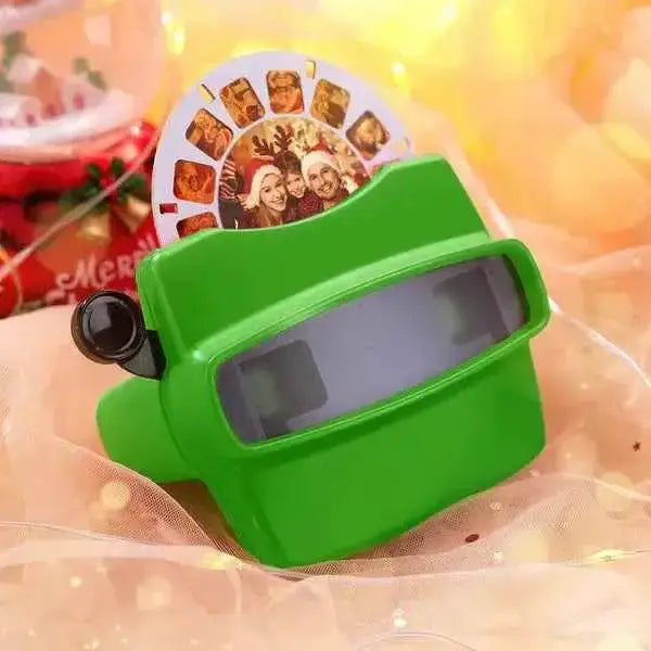 MadeMine green personalized photo viewer with reel showing family holiday photos in festive setting