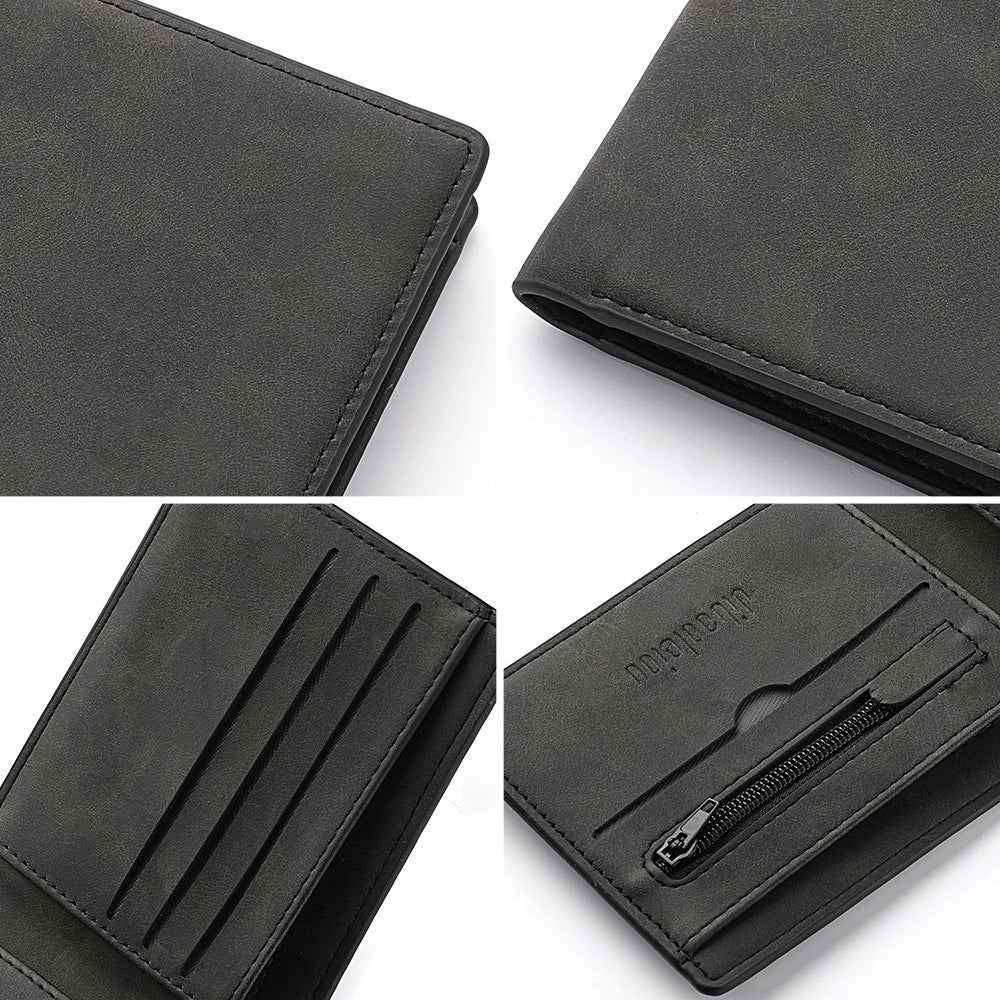 MadeMine black leather personalised photo wallet for men with multiple card slots and zippered coin pocket