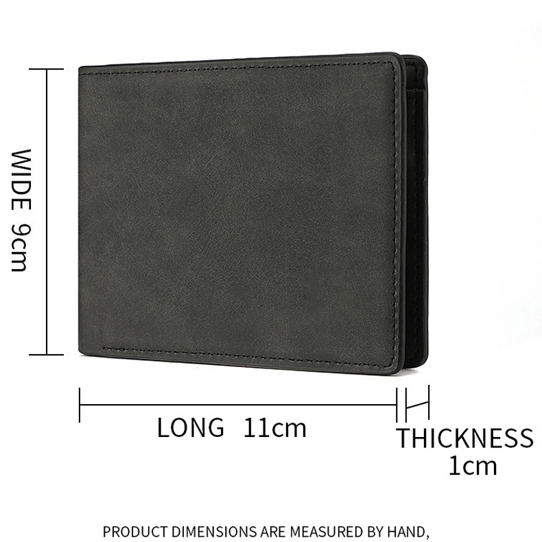 Black personalised photo wallet for men by MadeMine showing dimensions 11cm long 9cm wide and 1cm thick