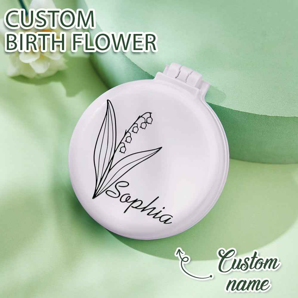 MadeMine personalized foldable mirror brush with custom birth flower design and name Sophia