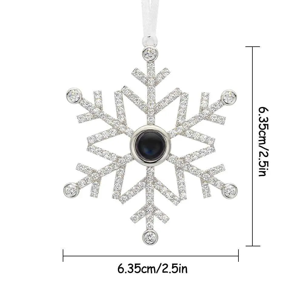 MadeMine personalized photo snowflake ornament with rhinestones and central photo holder measuring 2.5 inches