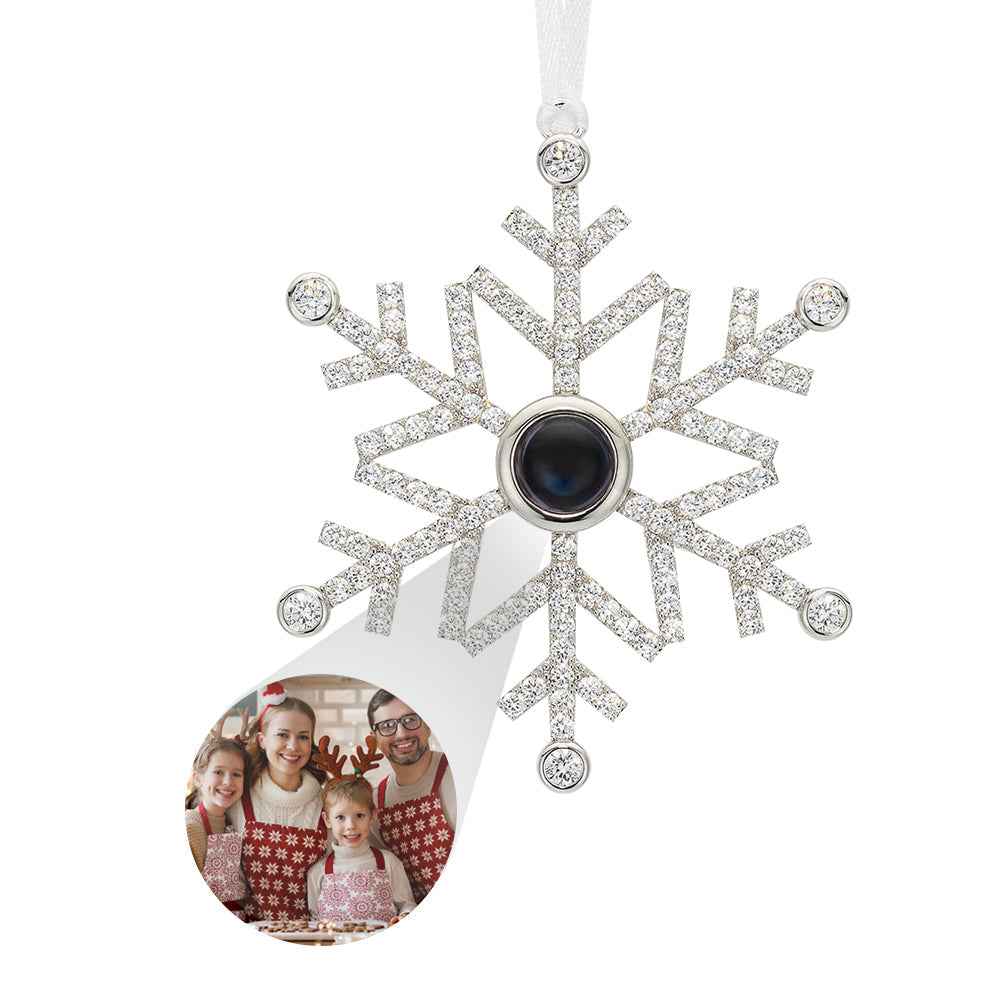 MadeMine personalized photo snowflake ornament with sparkling crystals and customizable center photo