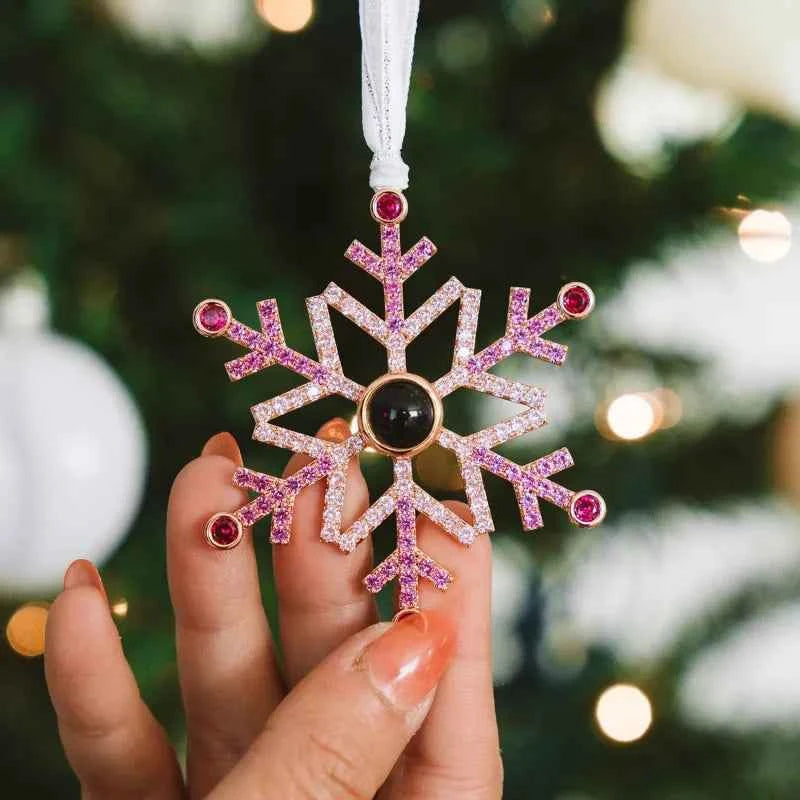 Personalized Pink Snowflake Photo Ornament Custom Projection Ornaments Christmas Gifts