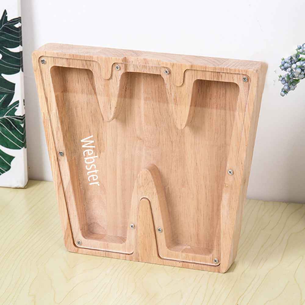 Personalized 26 Letters Piggy Bank Custom Name Wooden Money Box