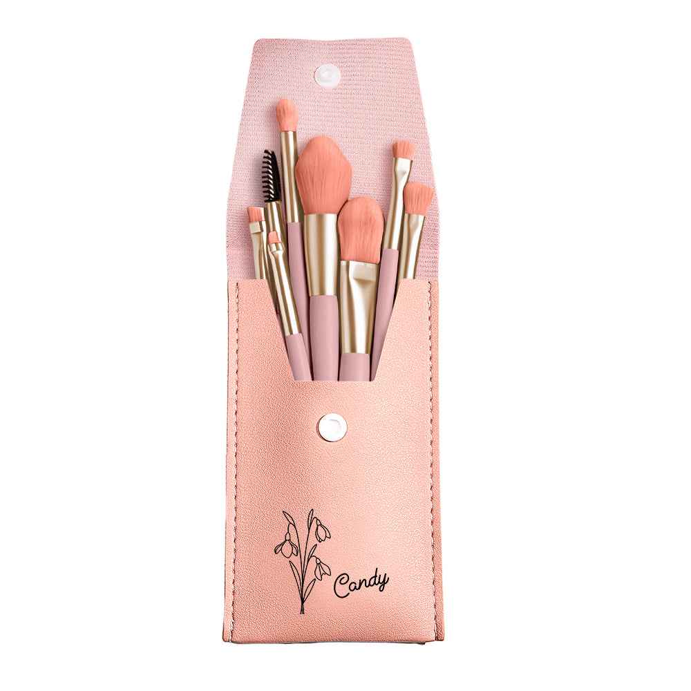 MadeMine personalized makeup brush set with bag in pink case featuring six brushes and custom name Candy