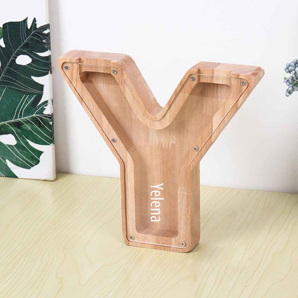 Custom Name Letter Piggy Bank Wooden Engraved Money Box Kids Christmas Gifts