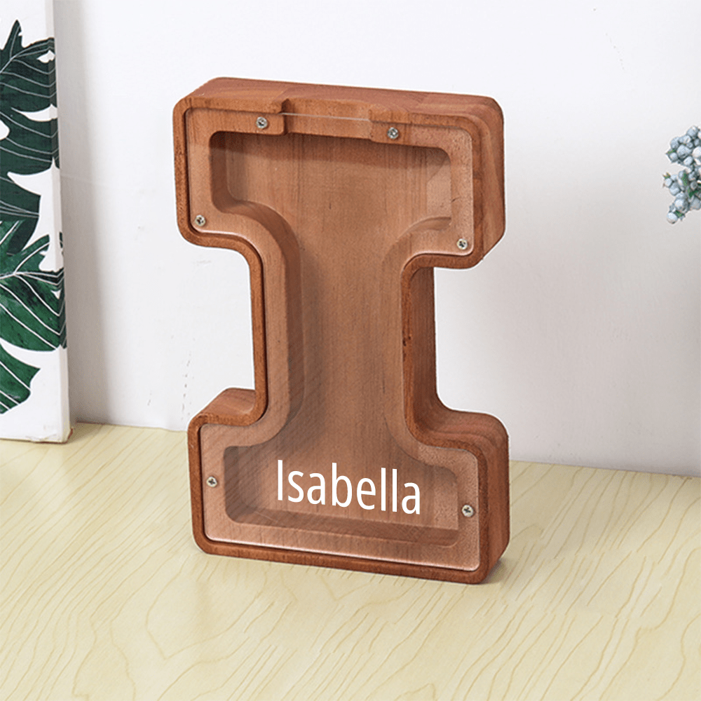 Custom Name Letter Piggy Bank Wooden Engraved Money Box Kids Christmas Gifts